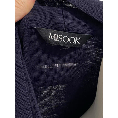 Exclusively Misook Blue Solid Belted Sweater Cardigan Textured Navy Pockets