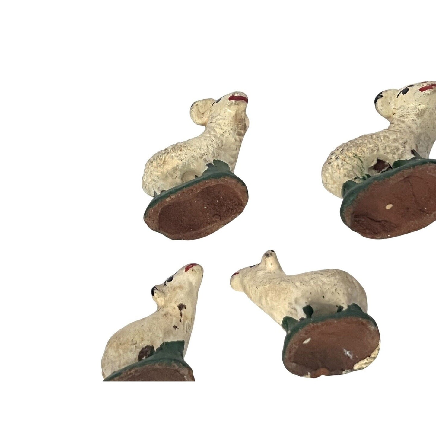 Vintage Sheep Nativity Christmas Clay Hand Painted Handmade Lot Of 4 Farm Rustic