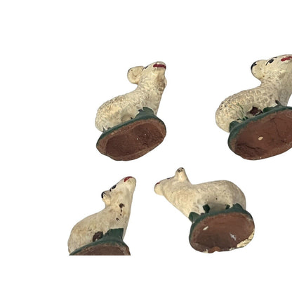 Vintage Sheep Nativity Christmas Clay Hand Painted Handmade Lot Of 4 Farm Rustic