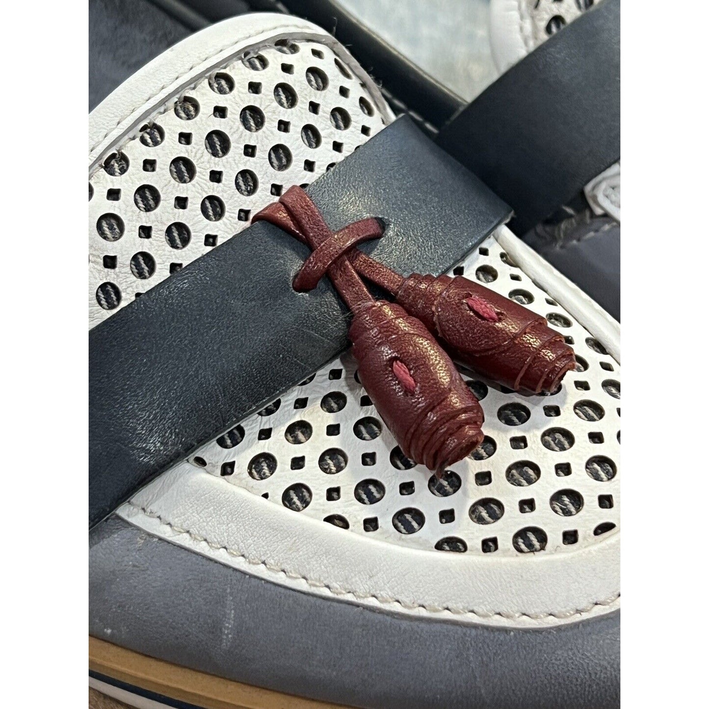 Size 6.5 7 (37) Women's Pikolinos Henares Loafer Blue Cream Tassel EUC