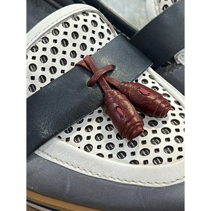 Size 6.5 7 (37) Women's Pikolinos Henares Loafer Blue Cream Tassel EUC