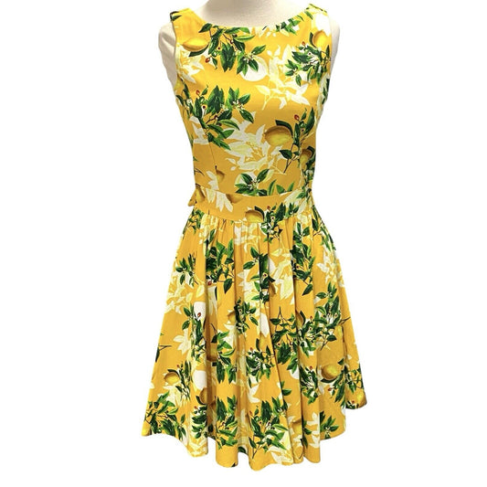 Lady Vintage Lemon Yellow Midi Summer Dress Sleeveless Hepburn Pockets