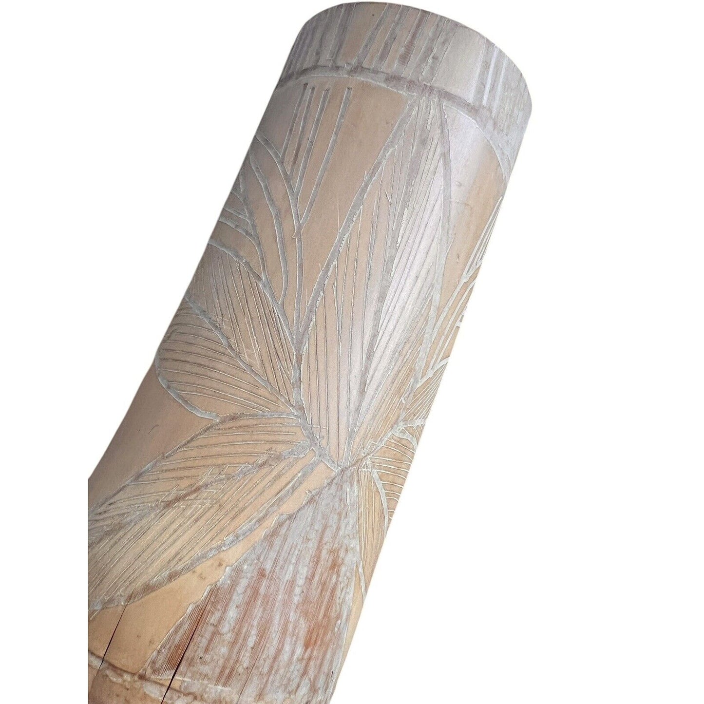 LARGE Vintage Hand Carved Wooden Bamboo Dry Flower Vase 8” Natural