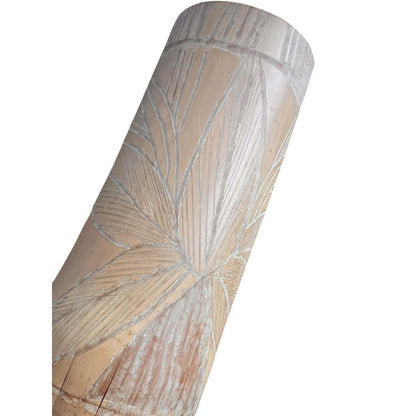 LARGE Vintage Hand Carved Wooden Bamboo Dry Flower Vase 8” Natural