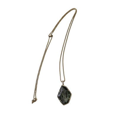 Kendra Scott Kalani Gold Pendant Necklace Adjustable Sage Mica 32” At Longest