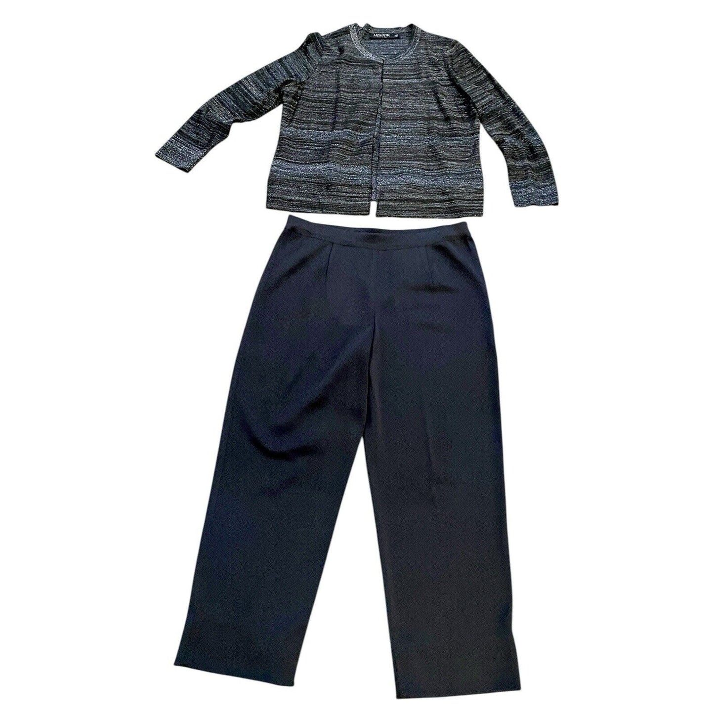 Exclusively Misook Jacket Pant Set XL Petite Metallic Jacket And XL Black Pant