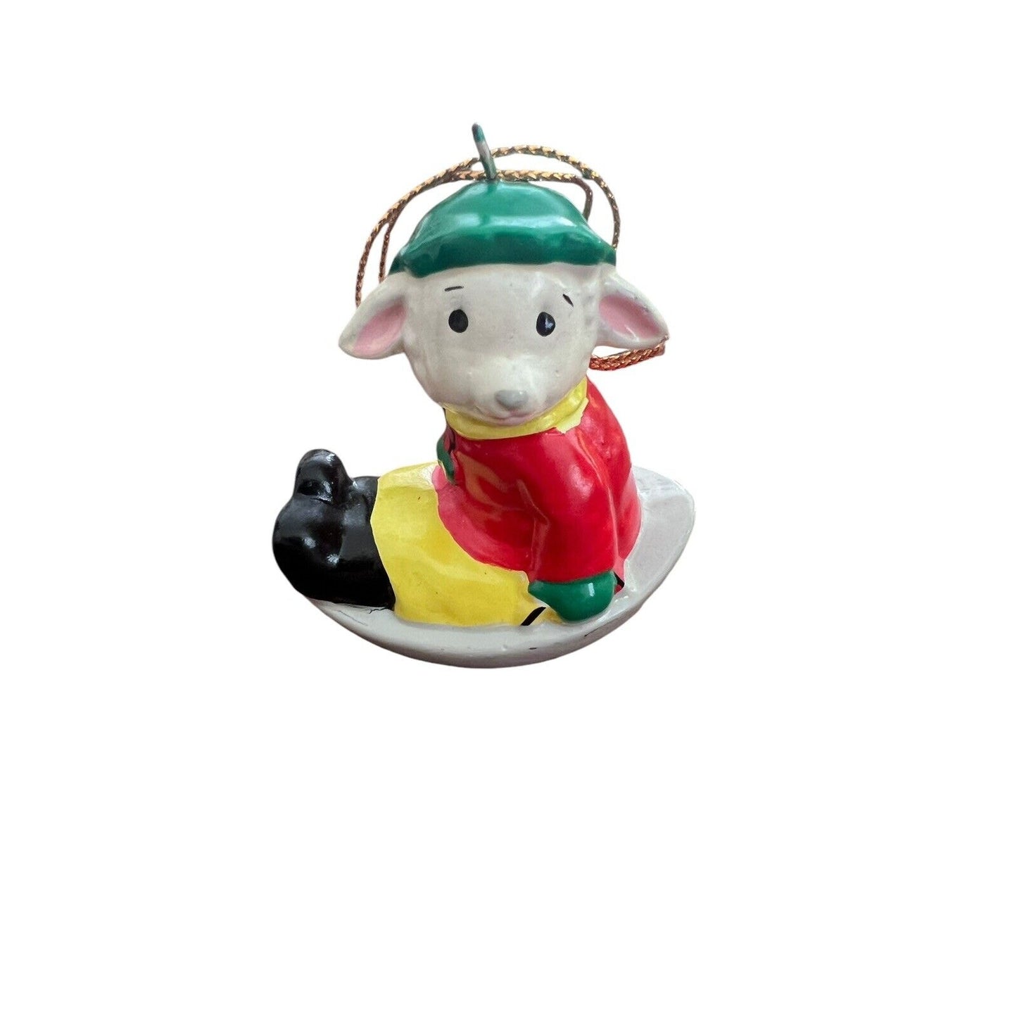 1982 Sheep Sledding Christmas Ornament Midwest Importers Holidays Vintage