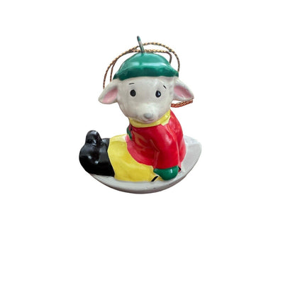 1982 Sheep Sledding Christmas Ornament Midwest Importers Holidays Vintage