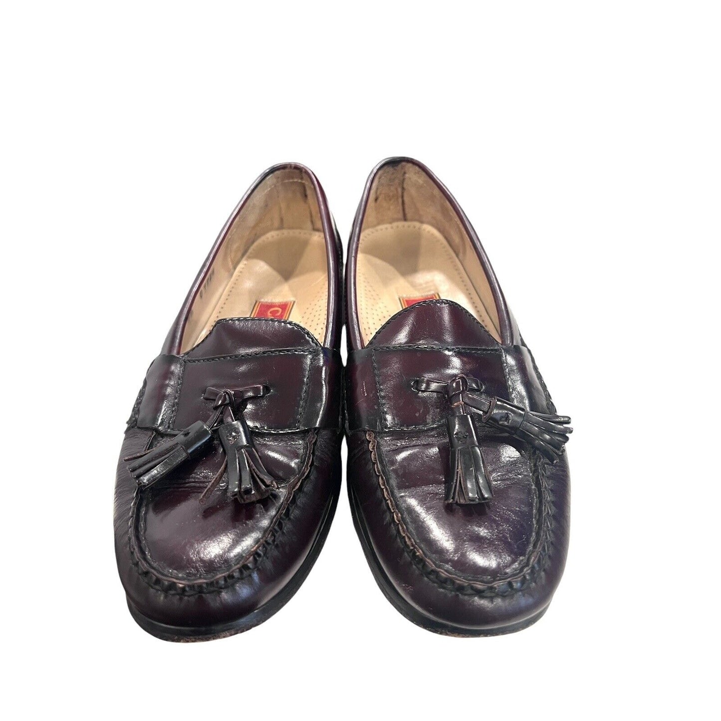 Cole Haan Burgundy Leather Slip-On Tassel Loafers Size 8.5 Classic Preppy