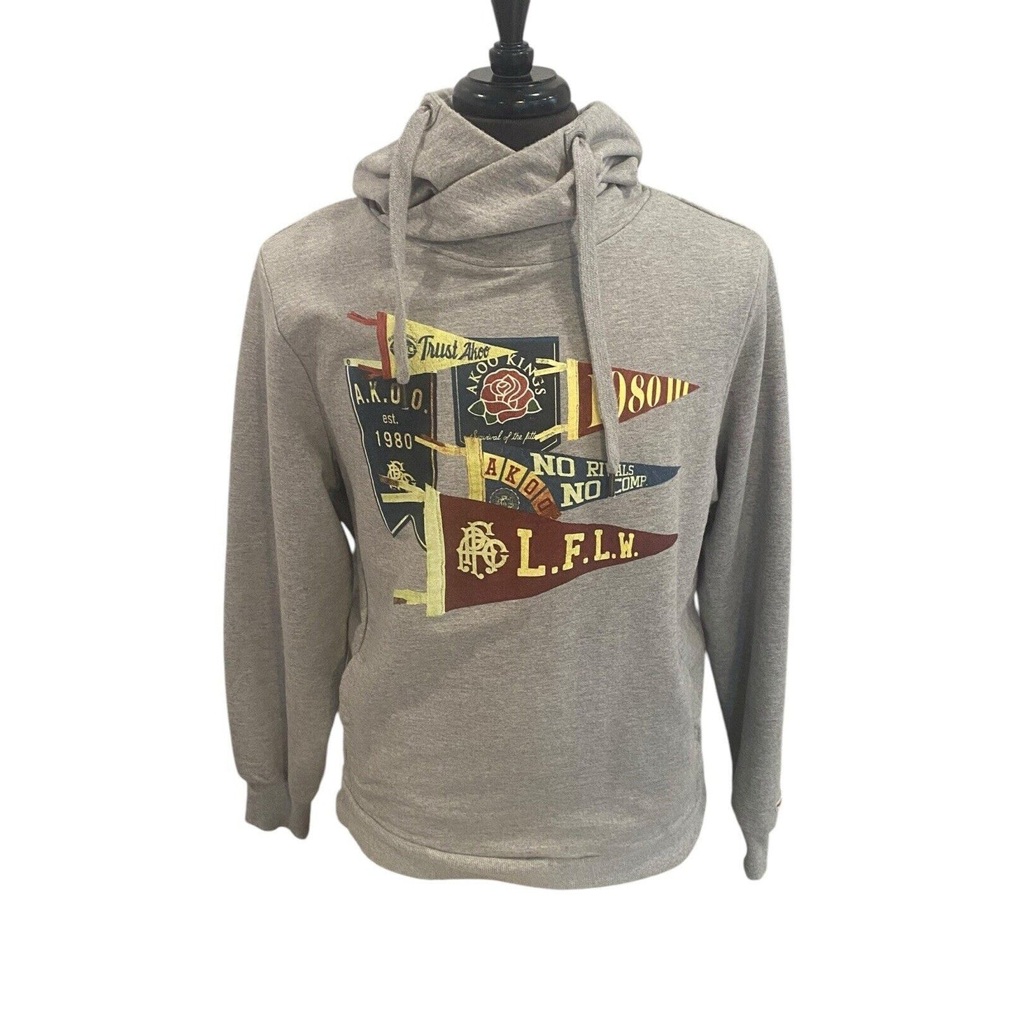 AKOO Size Large Retro Sports Pennant Gray Men’s Hoodie