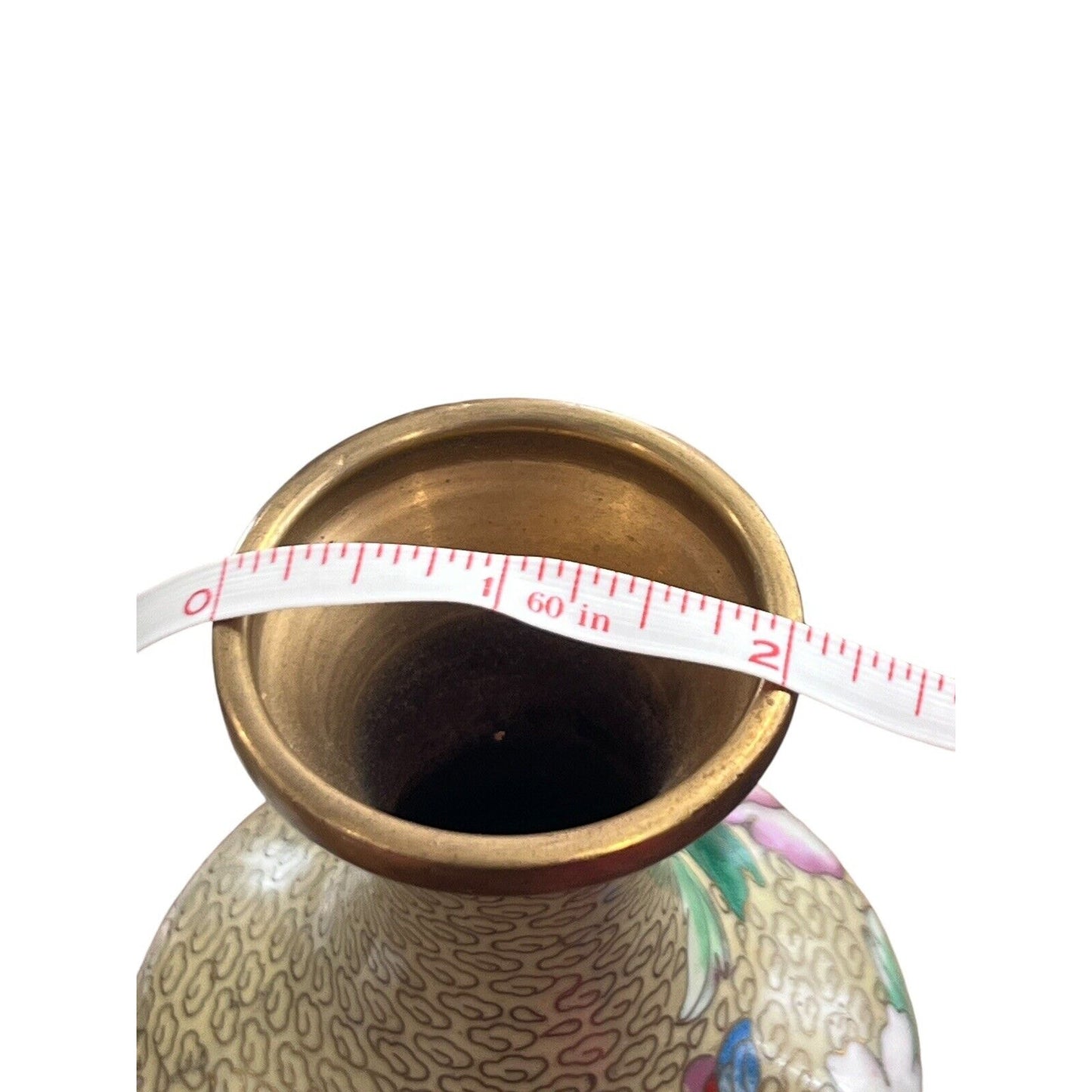 Vintage Chinese Cloisonné Butterfly Flower Motif Brass Vase Grand Millennial