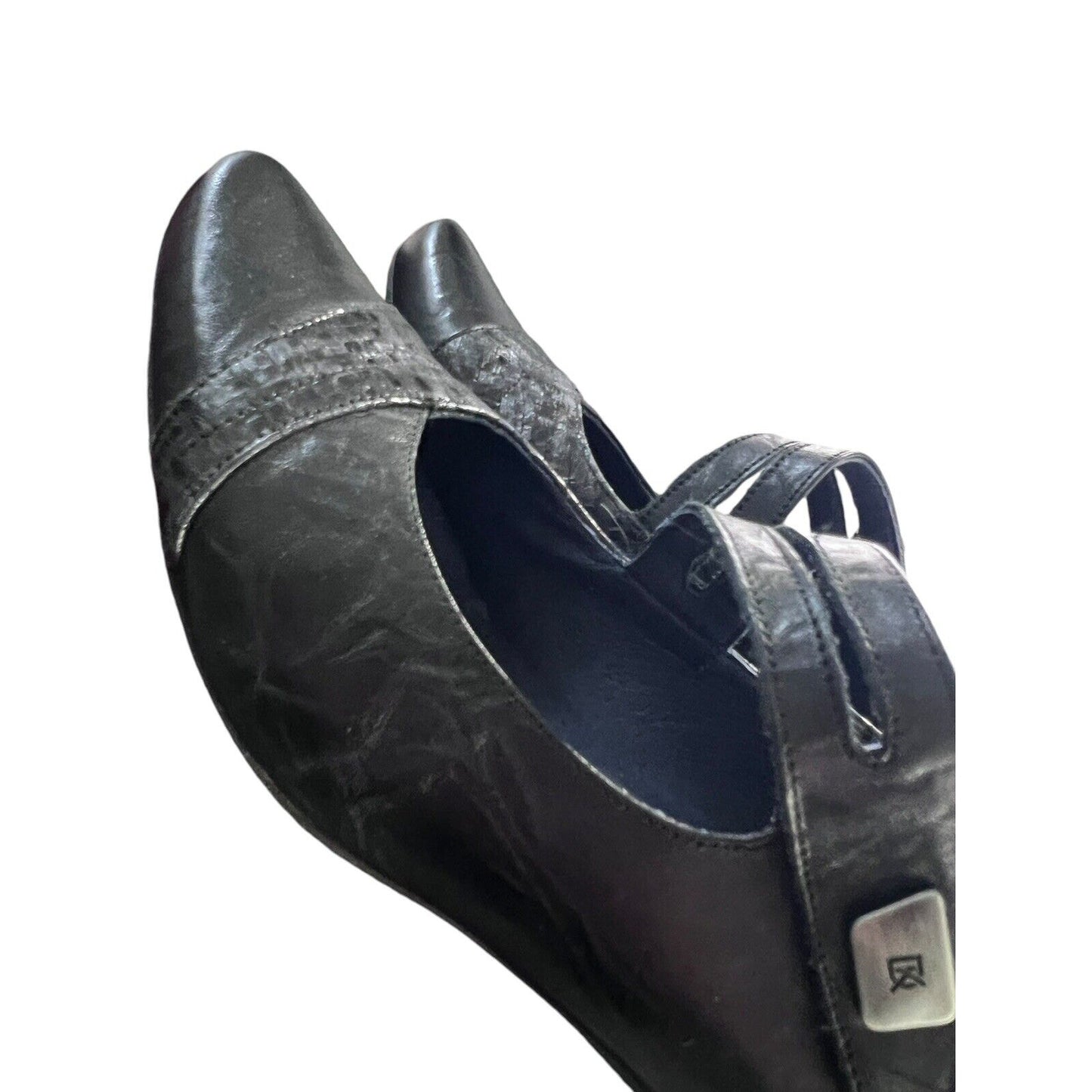 Size 8 (38) Women’s DorKinG Mary Jane’s Metallic Pewter Navy Shoes Heels