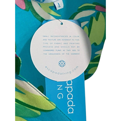 Escapada Living Tory Large Tunic Cover Up Top Aqua Blue Green Palm Tree NWT