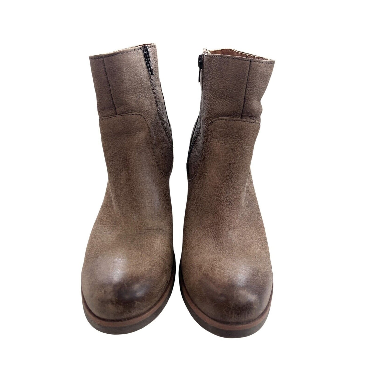 Size 9 Korks Tan Leather Burnished Toe Booties Side Zipper Cowgirl