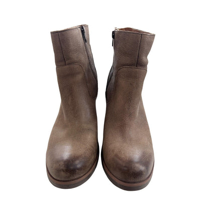 Size 9 Korks Tan Leather Burnished Toe Booties Side Zipper Cowgirl