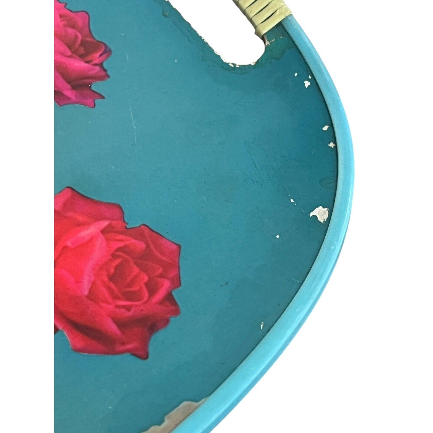 Vintage Serving Tray MCM Floral Roses Wrapped Handles Bouquet Bright Japan