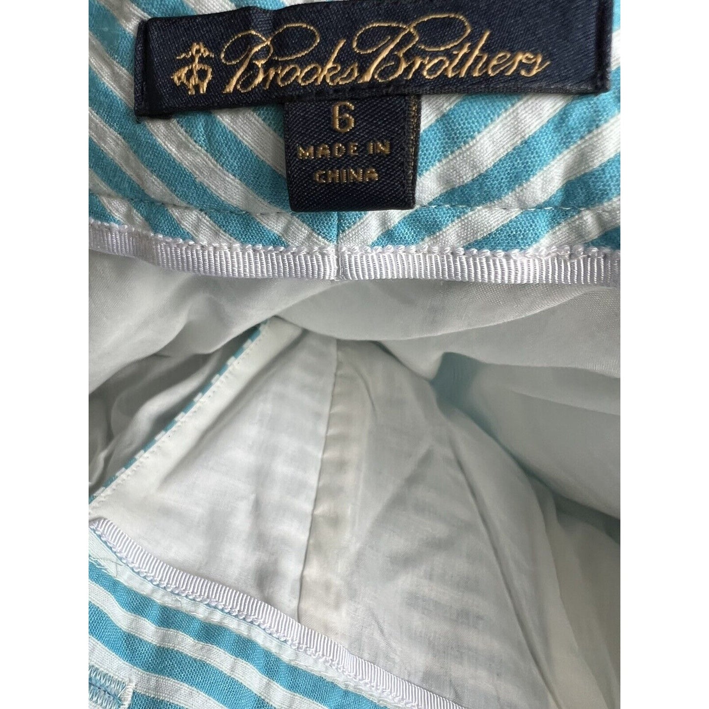 6 Brooks Brothers Womens Turquoise White Horizontal Striped Seersucker Shorts