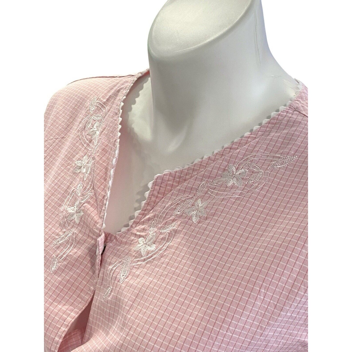 Miss Elaine Size 2X Cotton Check Short Sleeve Snap Front Robe Pink Granny Core