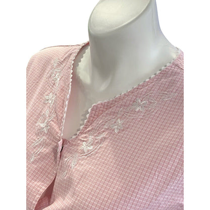 Miss Elaine Size 2X Cotton Check Short Sleeve Snap Front Robe Pink Granny Core