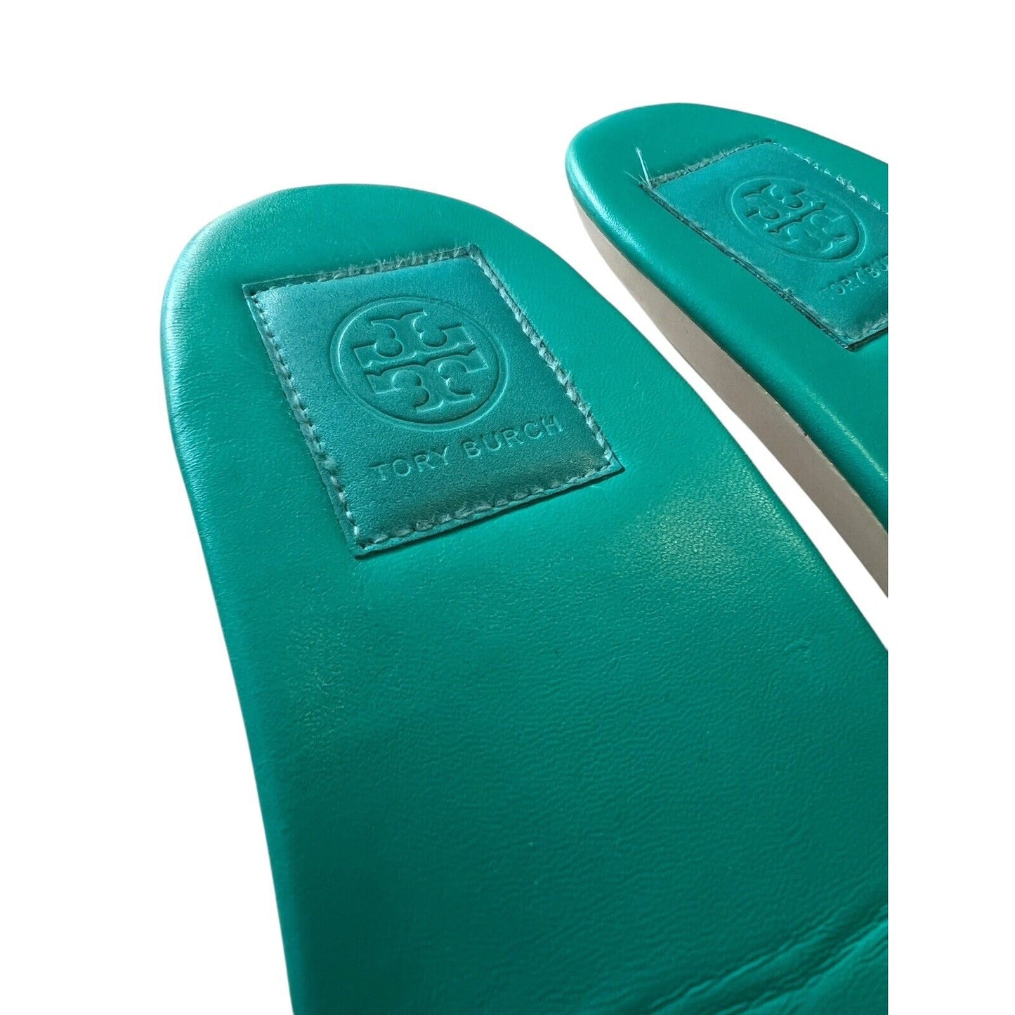 Tory Burch Ladies' Leather Slide Sandals Teal Green Slip-ons Slides Size 8.5