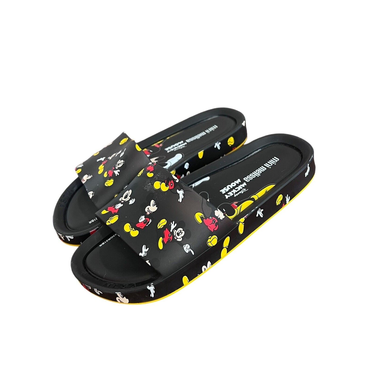 MINI MELISSA Unisex Black Slides Mickey Mouse Sandals Size 2 Youth Disney Beach