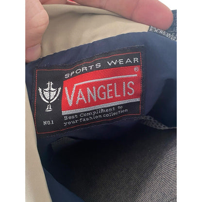 Vangelis Sports Wear Mens Windbreaker Size Large Full Zip Lined Blue Tan Jacket