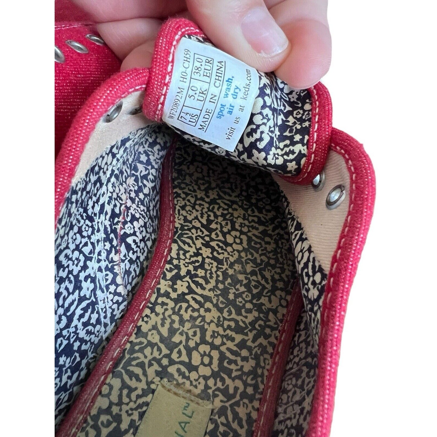 90s Vintage Keds Denim Sneakers Women 7.5 Retro Red Lace Up Shoes No Laces