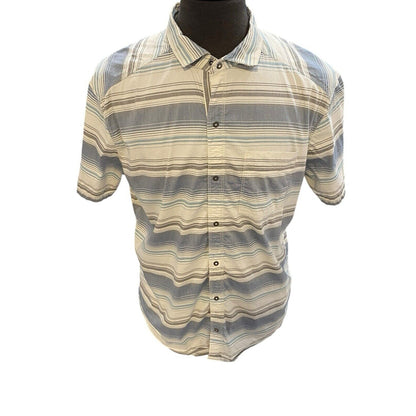 Kuhl Snap Up Shirt Mens Sz Large Striped Blue Hiking Outdoor Gorpcore