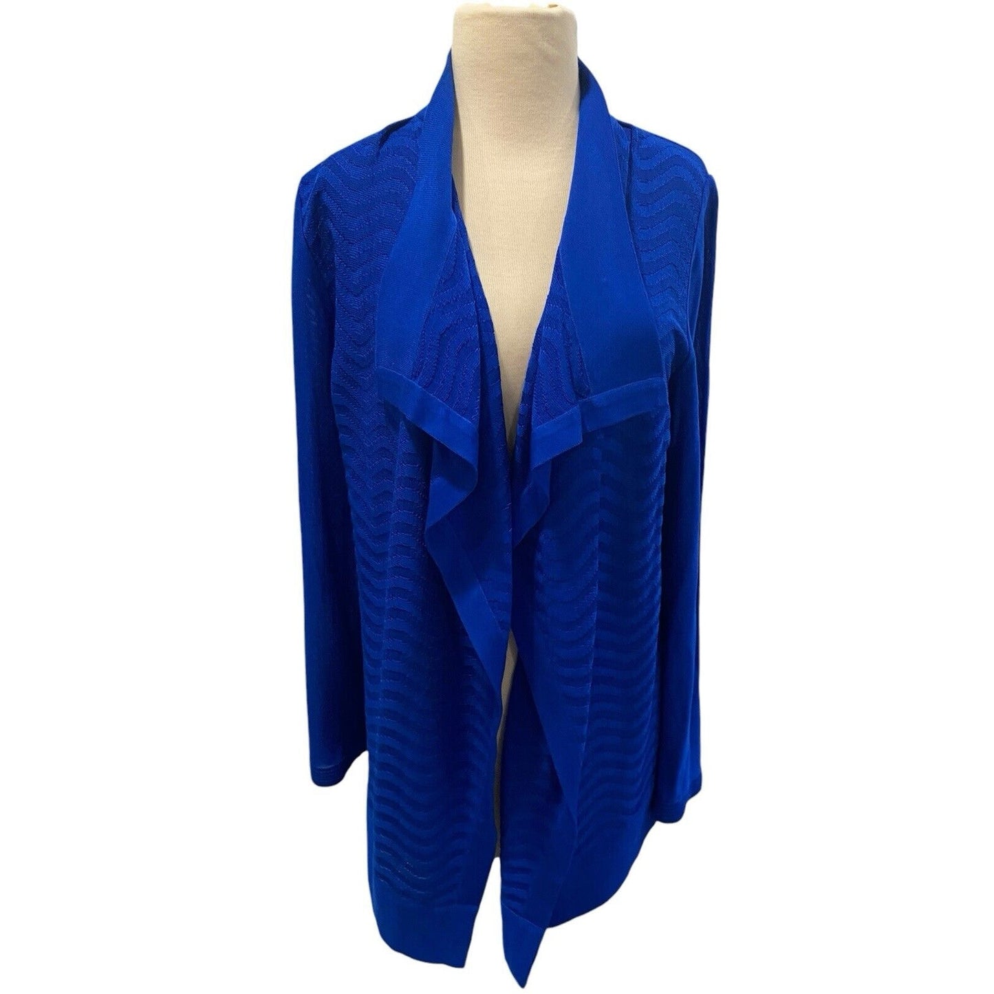 Small Exclusively Misook Blue Solid Open Front Sweater Cardigan Textured