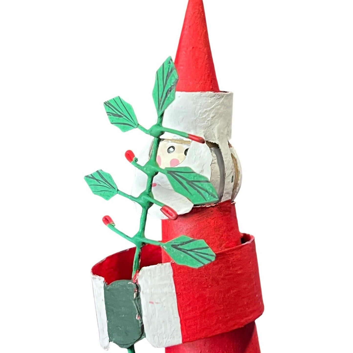 Metal Santa Claus Christmas Ornament Bell Holding Tree Holiday Craft Painted