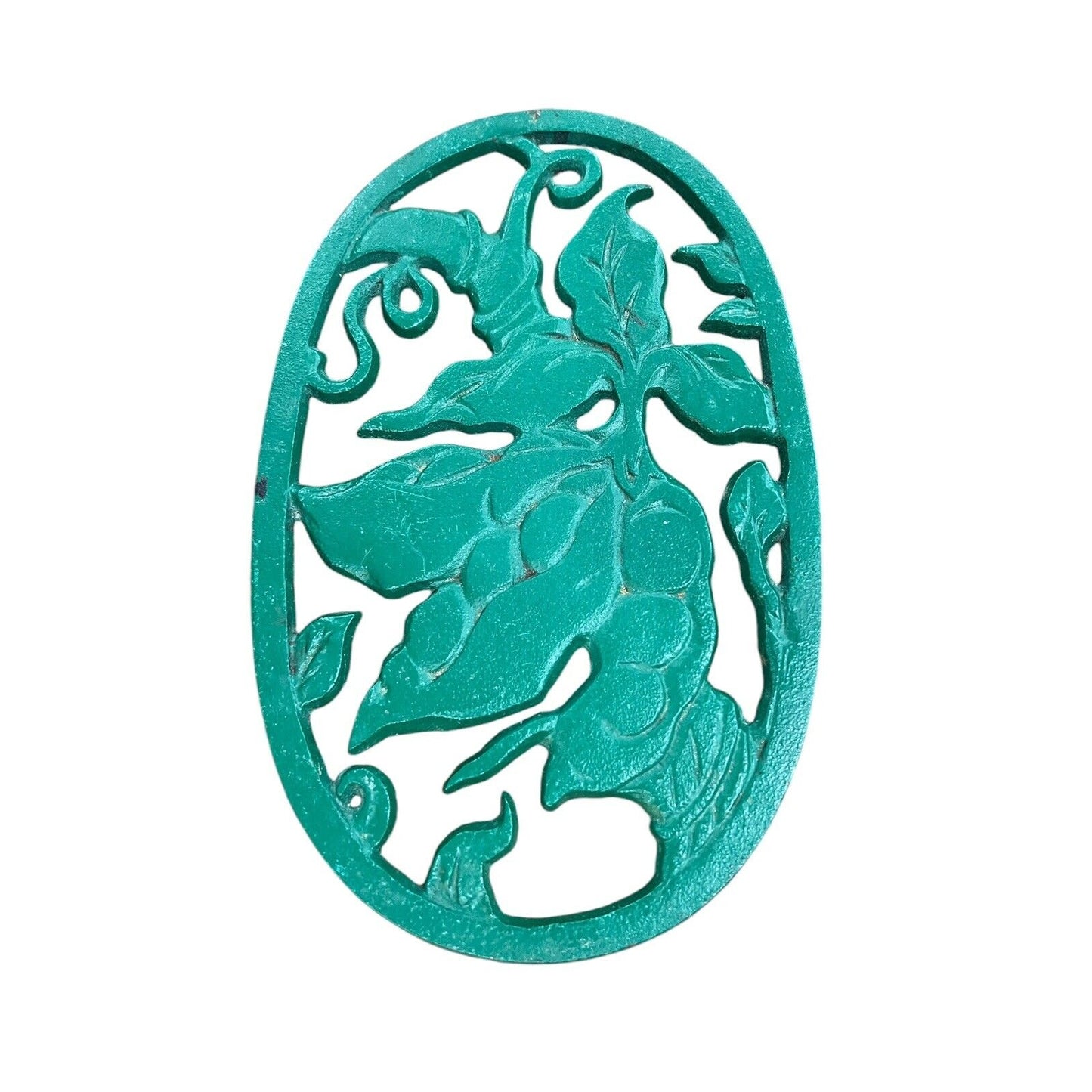 Vintage Green Cast Iron Peas Green Beans Kitchen Footed Trivet Taiwan