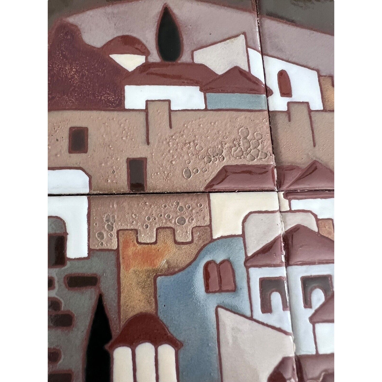 Angelos Tsakirakis Style Greek Framed Wall Art Tile Plaque Terracotta MCM Signed