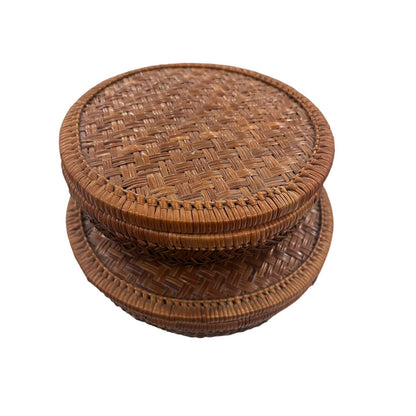 Round Rattan Wicker Fruit Staking Basket with Lid Storage Boho Natural Decor