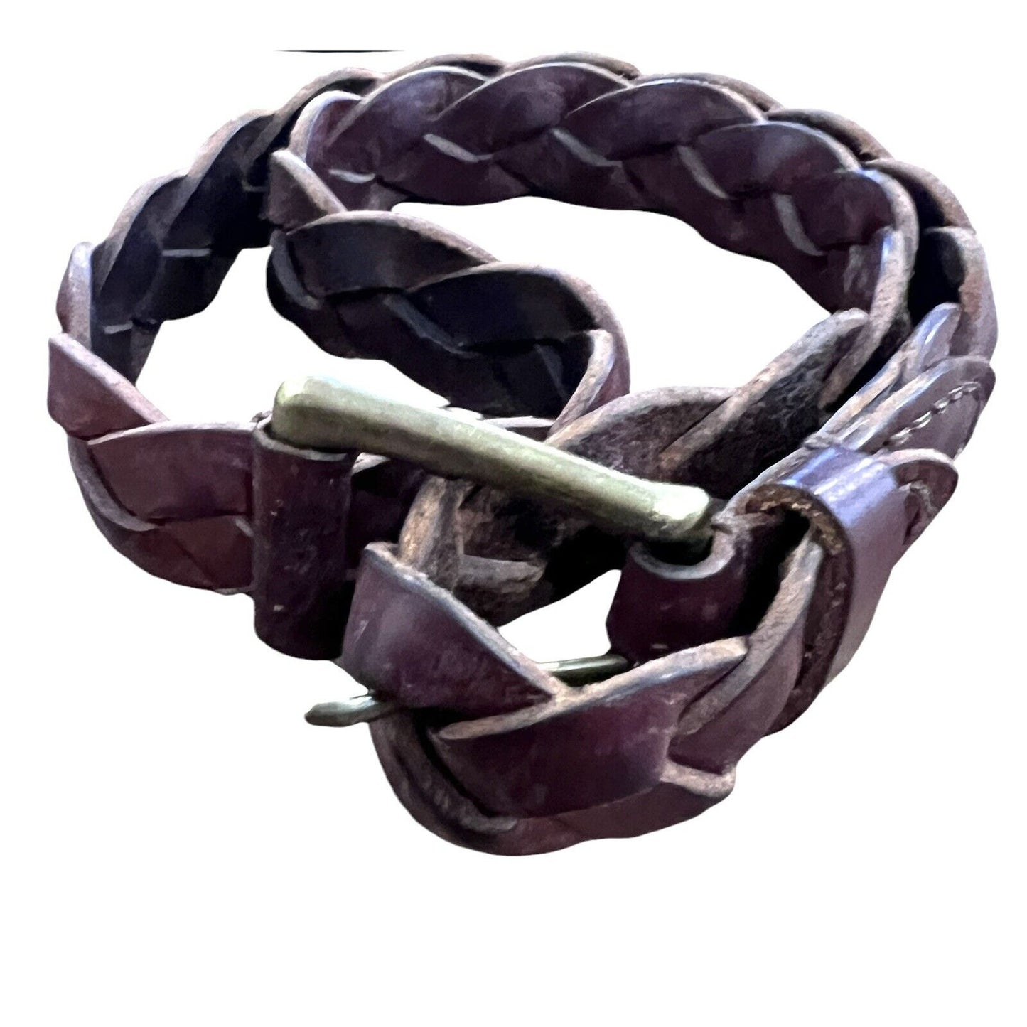 Vintage Mens Leather Braided Brown Belt Brass Hardware M