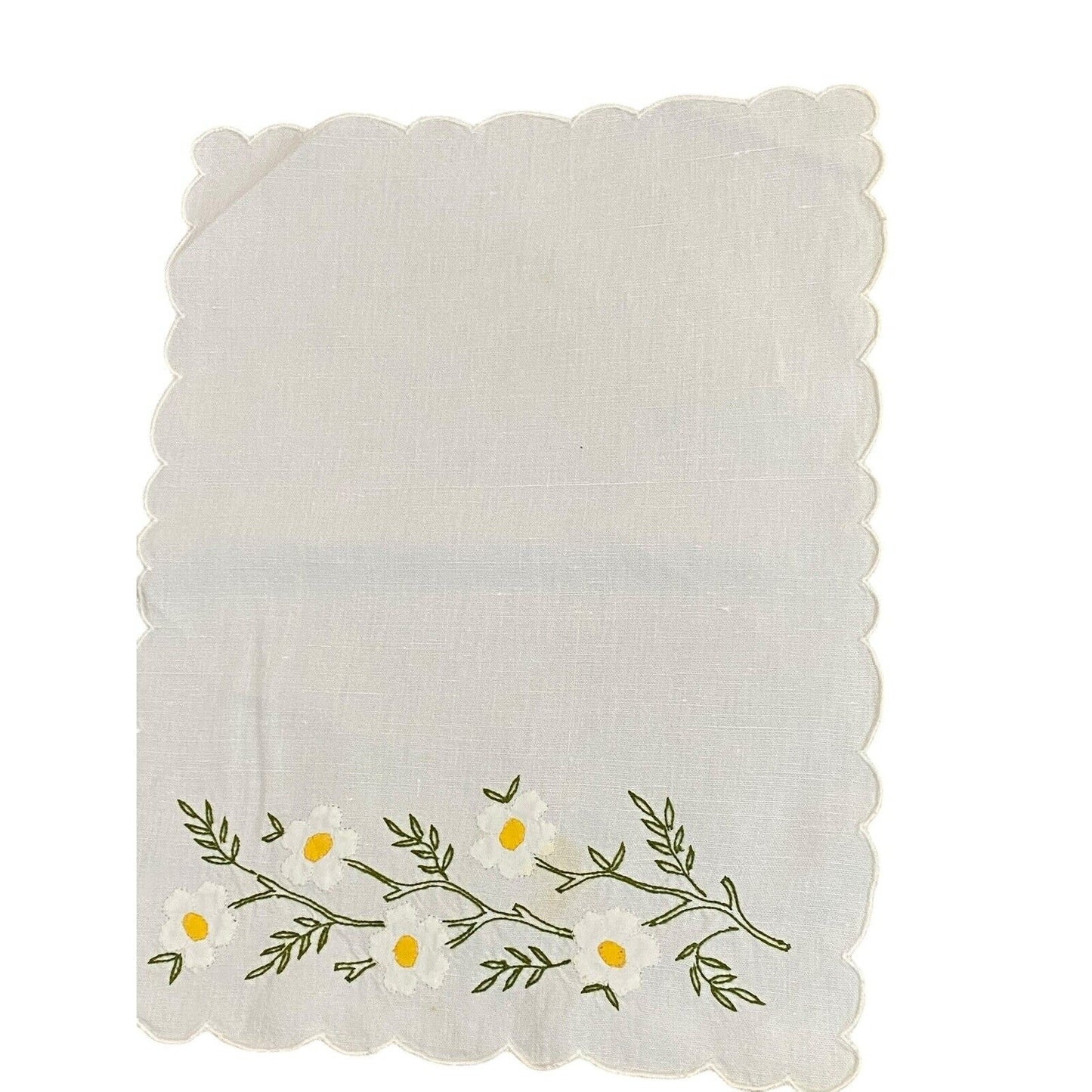 Vintage Embroidered Placemats (7) And Napkin (1) Floral Daisy White Yellow