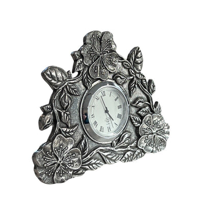 Vintage Lenox Kirk Stieff Pewter Quartz Clock Floral Poppy Desk Table Travel