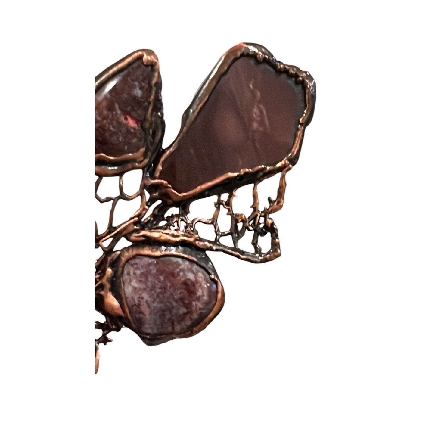 Artsy One Of A Kind Agate Geode Amber Bead Necklace Handmade Copper 24”