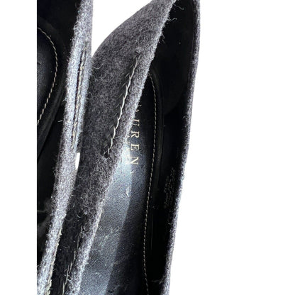 Size 7.5. Lauren Ralph Lauren Nina Gray Wool Pumps 3” Heel Bows Shoes Business