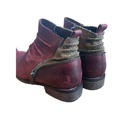 7.5 CAT CATERPILLAR KILEY Maroon Burgundy Leather Tweed Ankle Boots Zip