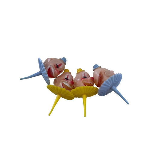 Vintage Wilton Clown Head Cupcake Cake Toppers 773 Lot of 4 Birthday Decoration