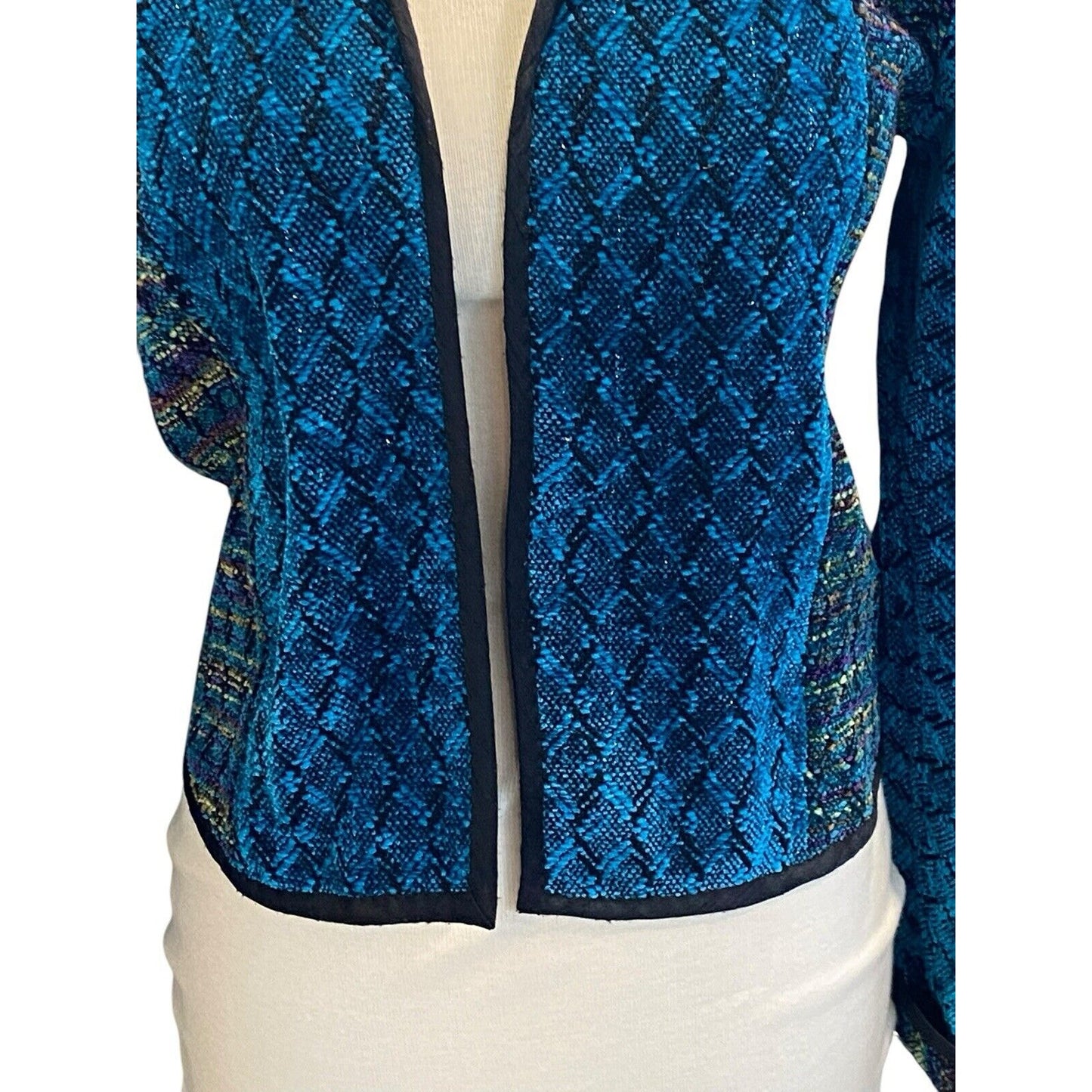 LAURA FISHER BONVALLET Handwoven Open Jacket Beauxchenes Fibre Art to Wear Teal