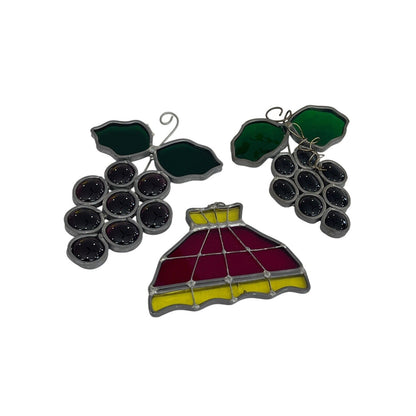 Vintage Lamp Shade And Grapes Stained Glass Sun Catchers 3 Piece Set