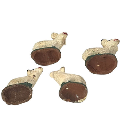 Vintage Sheep Nativity Christmas Clay Hand Painted Handmade Lot Of 4 Farm Rustic