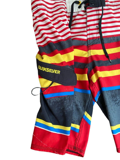 34 Quiksilver Striped Board Shorts Red, Blue, Yellow, Black