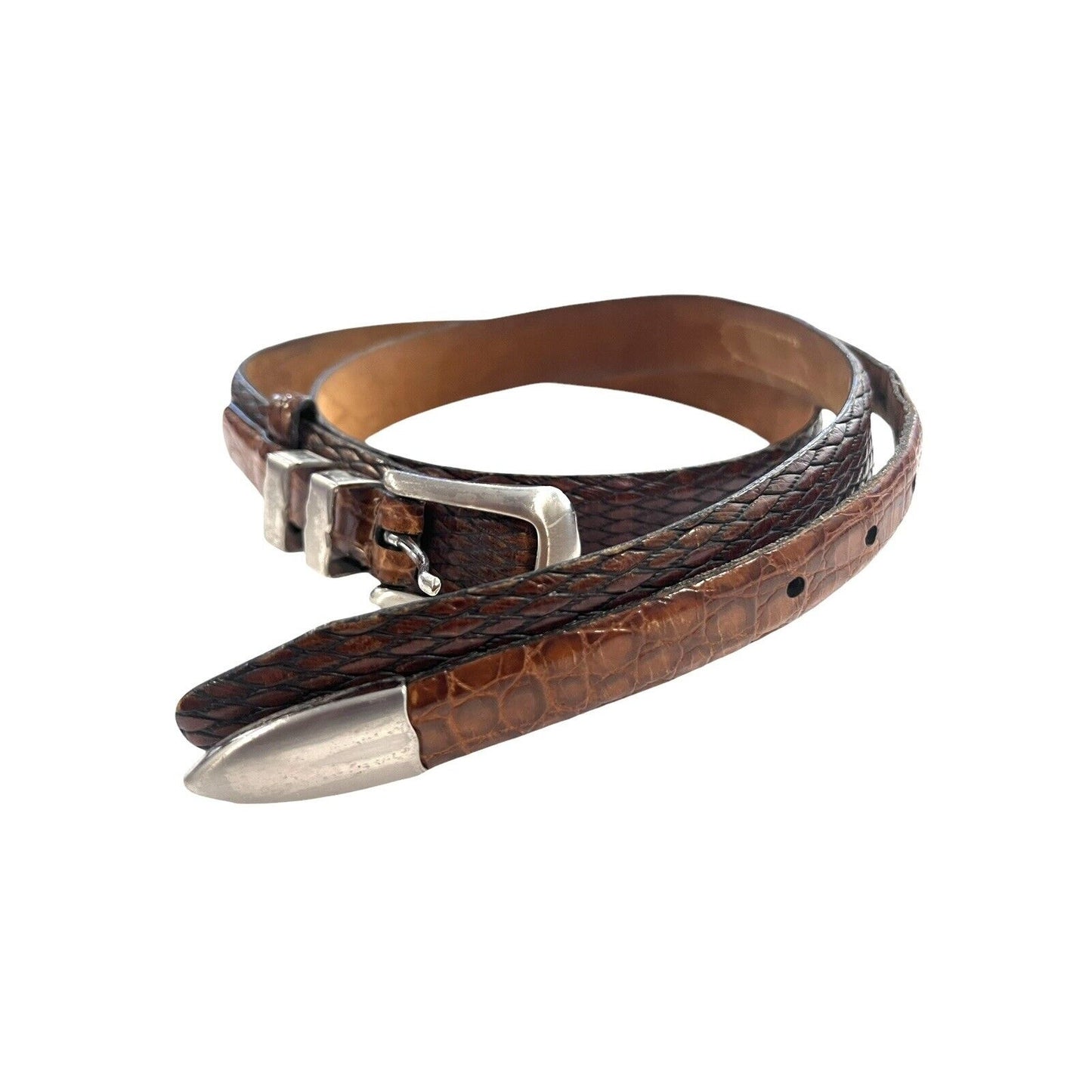 Size 38 Vintage Tulliani Mens Buckle Belt 1" Italian Calfskin 3127 Brown Texture