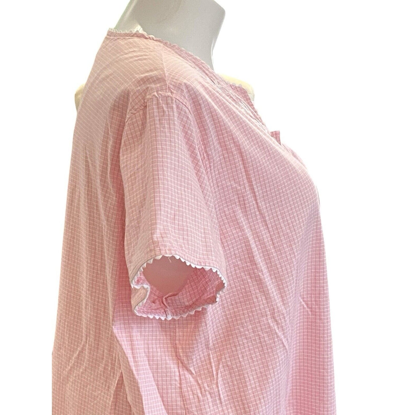 Miss Elaine Size 2X Cotton Check Short Sleeve Snap Front Robe Pink Granny Core