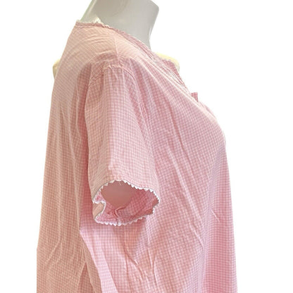 Miss Elaine Size 2X Cotton Check Short Sleeve Snap Front Robe Pink Granny Core
