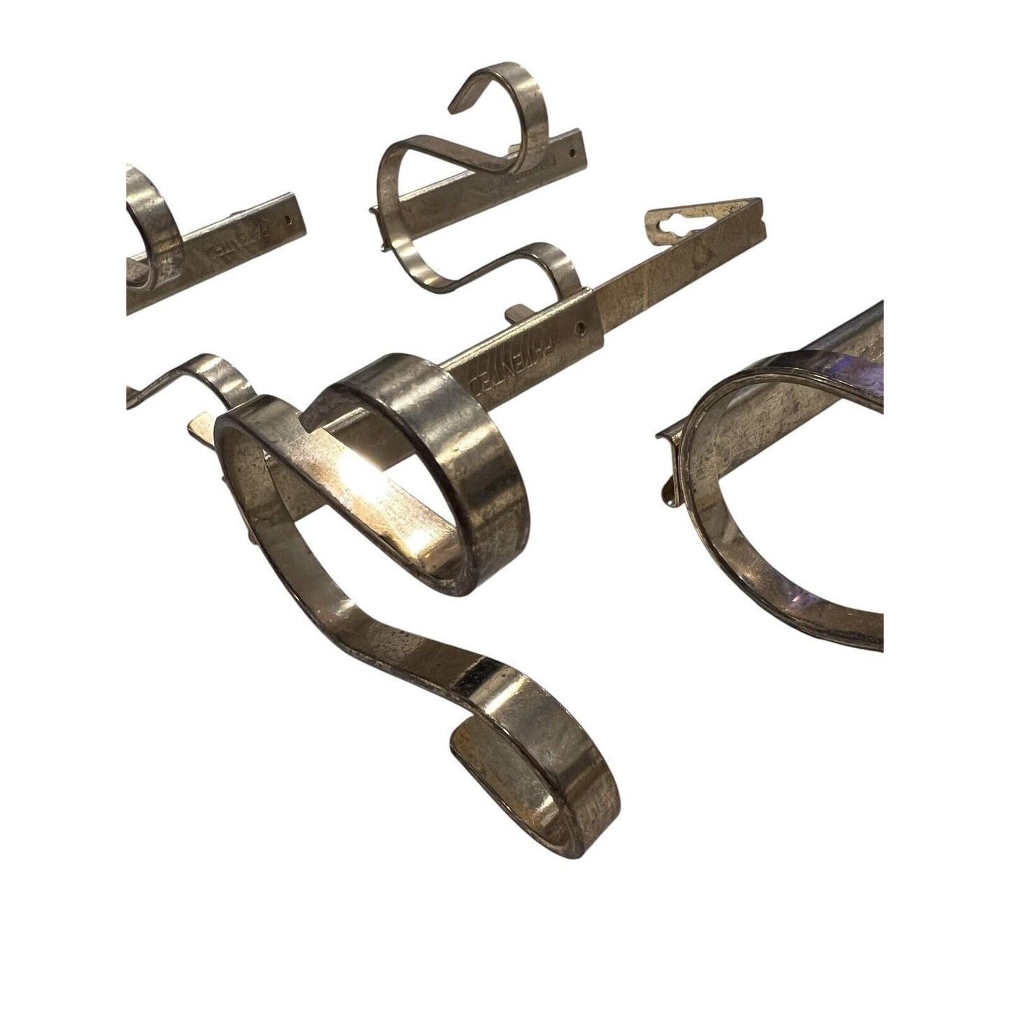 5 Double Gooseneck Swag Drapery Hooks Hook Rosettes Bishop Sleeve Brass Tone Set