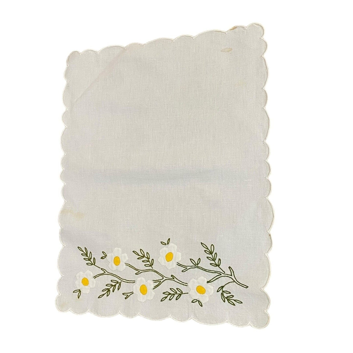 Vintage Embroidered Placemats (7) And Napkin (1) Floral Daisy White Yellow