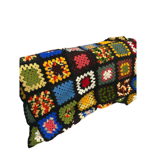 Crochet Granny Square Afghan 43” x 72”Blanket Throw Handmade Multicolor Vintage